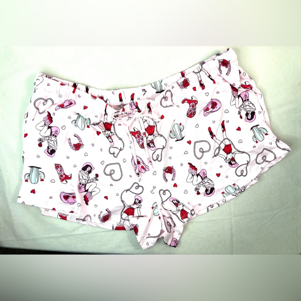 Cowgirl Rodeo XL Rope Hearts n Cactus Pajama Lounge Shorts